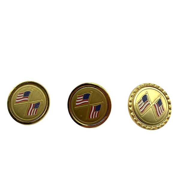 Vintage Gold Tone American Flag Set Of 3 Enamel Lapel Pins With Patriotic Design - Picture 1 of 11